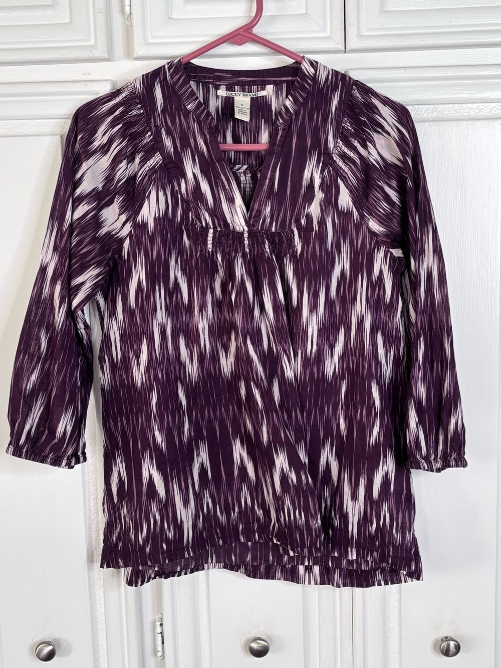Lucky Brand Purple Patterned V-Neck Tunic Top sz S